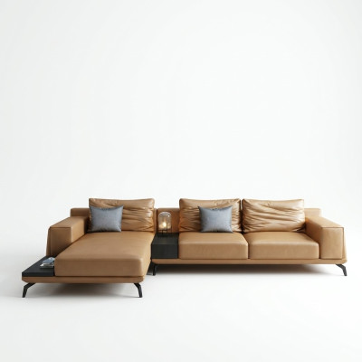 Woonlandschap L-vormige hoekbank bank ontwerp leer bekleding set bank.