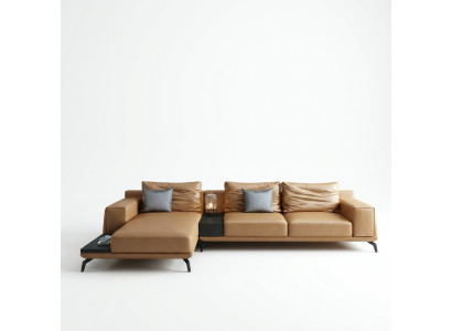 Woonlandschap L-vormige hoekbank bank ontwerp leer bekleding set bank.