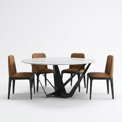 Ontwerp Ronde Tafel 4x Stoelen Eetkamerstoelen Beklede Zitting Ronde Tafels