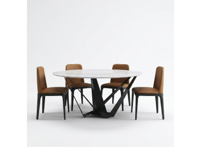 Ontwerp Ronde Tafel 4x Stoelen Eetkamerstoelen Beklede Zitting Ronde Tafels