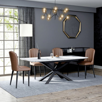Eetkamerontwerpmeubelstoelgroep tafel + 4 stoelen met leuningen 5 delige set