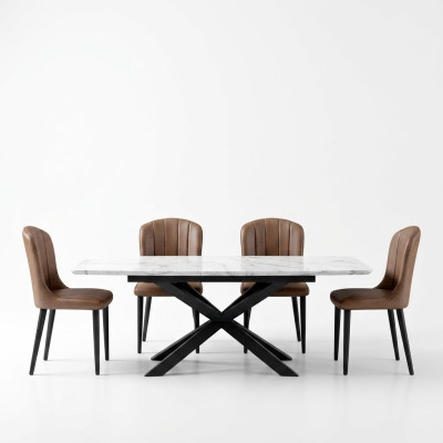 Eetkamerontwerpmeubelstoelgroep tafel + 4 stoelen met leuningen 5 delige set