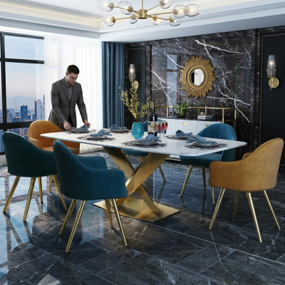 Italiaanse stijl meubelen eetkamerset zitkussen tafel set 7 delen.