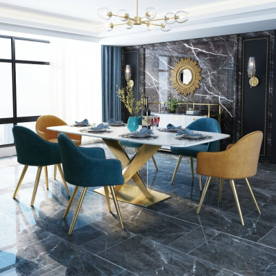 Italiaanse stijl meubelen eetkamerset zitkussen tafel set 7 delen.