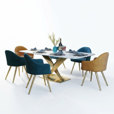 Italiaanse stijl meubelen eetkamerset zitkussen tafel set 7 delen.