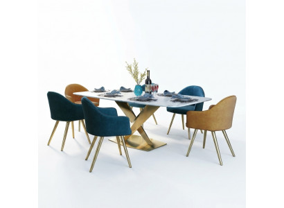 Italiaanse stijl meubelen eetkamerset zitkussen tafel set 7 delen.