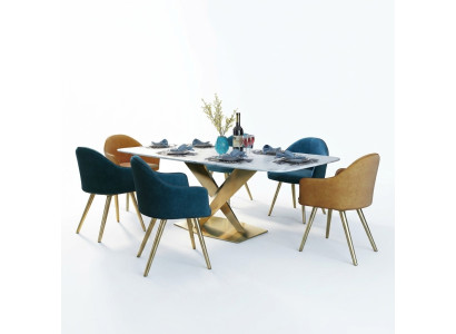 Italiaanse stijl meubelen eetkamerset zitkussen tafel set 7 delen.