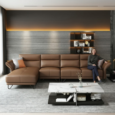 Italiaans design leren bankstel stijl meubels salontafel zitkussen hoekbankstel