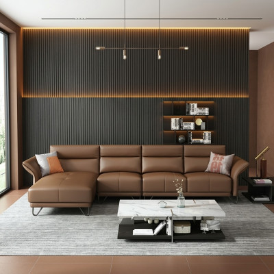 Italiaans design leren bankstel stijl meubels salontafel zitkussen hoekbankstel
