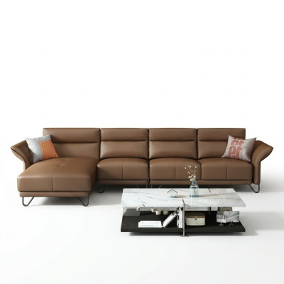 Italiaans design leren bankstel stijl meubels salontafel zitkussen hoekbankstel