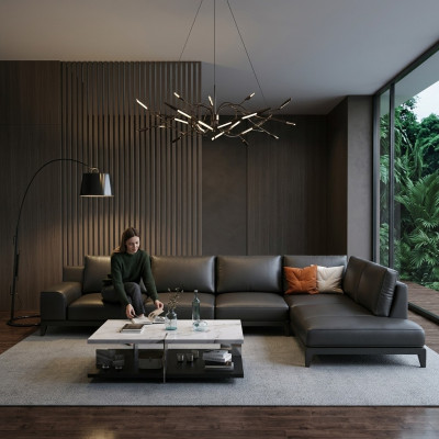 Woonlandschap L-vorm hoekbank bank lederen design gestoffeerde garnituur sofa