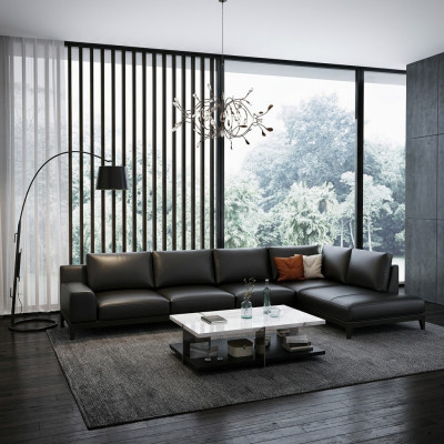 Woonlandschap L-vorm hoekbank bank lederen design gestoffeerde garnituur sofa