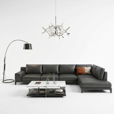Woonlandschap L-vorm hoekbank bank lederen design gestoffeerde garnituur sofa