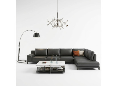 Woonlandschap L-vorm hoekbank bank lederen design gestoffeerde garnituur sofa