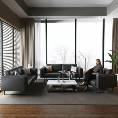 Luxe kantoor kantoormeubilair bankstel leer bankstel 3+2+1 + salontafel 4 delen