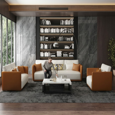 Luxe meubel bankstel bank bank stoffering 3 2 1 banken oranje leer