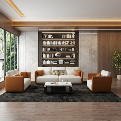 Luxe meubel bankstel bank bank stoffering 3 2 1 banken oranje leer