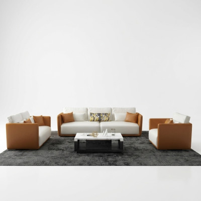 Luxe meubel bankstel bank bank stoffering 3 2 1 banken oranje leer