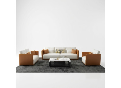 Luxe meubel bankstel bank bank stoffering 3 2 1 banken oranje leer