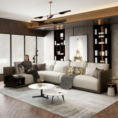 Ontwerper lederen hoekbank hoekbank gestoffeerde hoekbank zithoek decor L-vormige set.