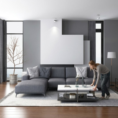 Woonlandschap L-vorm Hoekbank Leer Bankstel Ontwerp Bekleding Set Bank