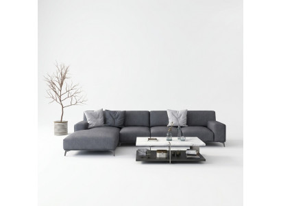 Woonlandschap L-vorm Hoekbank Leer Bankstel Ontwerp Bekleding Set Bank