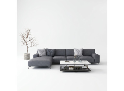 Woonlandschap L-vorm Hoekbank Leer Bankstel Ontwerp Bekleding Set Bank