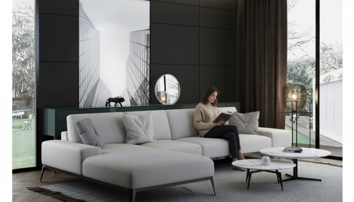 Italiaanse gestoffeerde hoekbank van leder Moderne lounge set Woonslandschap