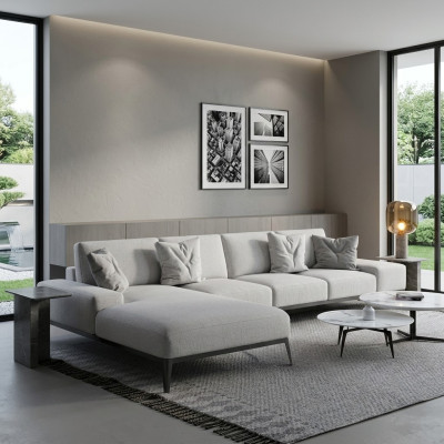 Italiaanse gestoffeerde hoekbank van leder Moderne lounge set Woonslandschap
