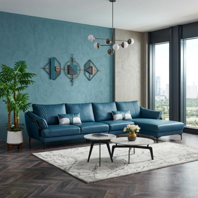 Woongebied hoekbank L-vorm fauteuil set suite Modern bankstel Blauw