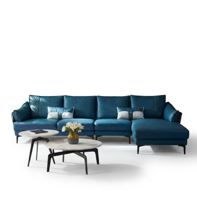 Woongebied hoekbank L-vorm fauteuil set suite Modern bankstel Blauw