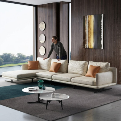 Woonlandschap hoekbank L-vorm fauteuil decor set stel moderne bank leer