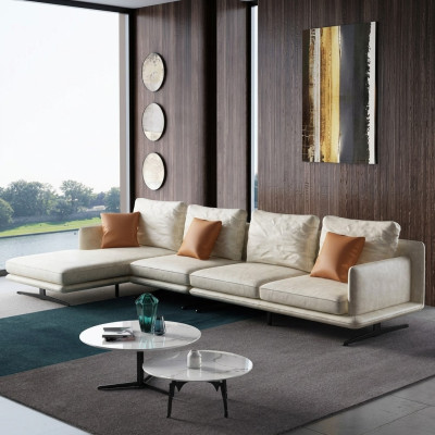 Woonlandschap hoekbank L-vorm fauteuil decor set stel moderne bank leer