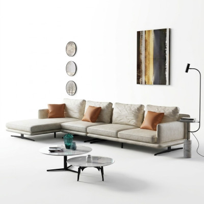 Woonlandschap hoekbank L-vorm fauteuil decor set stel moderne bank leer