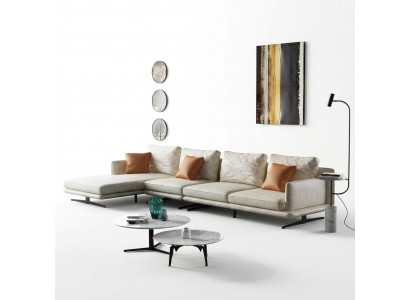 Woonlandschap hoekbank L-vorm fauteuil decor set stel moderne bank leer
