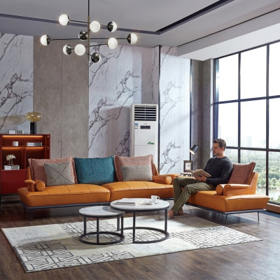 Italiaanse gestoffeerde zitgroep 4+2 set leer Bank Modern Sofa