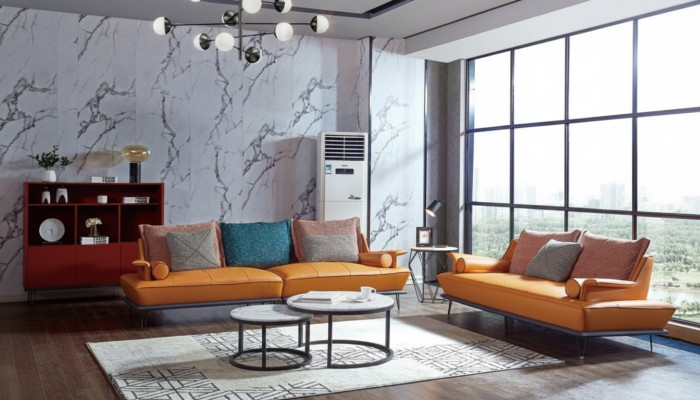 Italiaanse gestoffeerde zitgroep 4+2 set leer Bank Modern Sofa