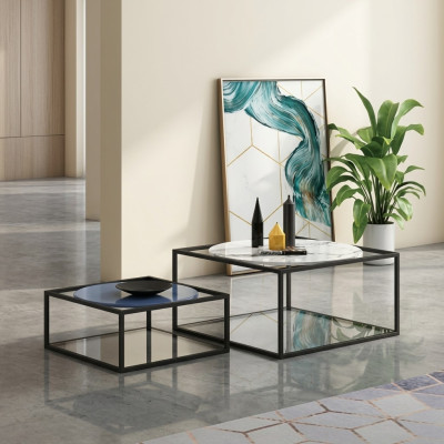 Dubbele set 2x salontafel bijzettafel koffietafel design woonkamertafel