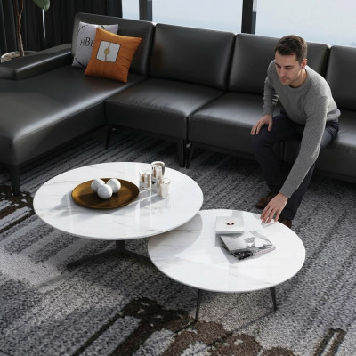 Ronde set 2x salontafel koffietafel bijzettafel decoratie ontwerper woonkamer.