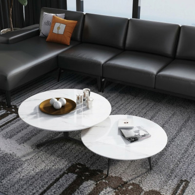 Ronde set 2x salontafel koffietafel bijzettafel decoratie ontwerper woonkamer.