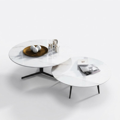 Ronde set 2x salontafel koffietafel bijzettafel decoratie ontwerper woonkamer.
