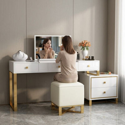 Kaptafel Spiegel Kruk Compleet Set Ladenkast Slaapkamer Nieuw 3-delig.