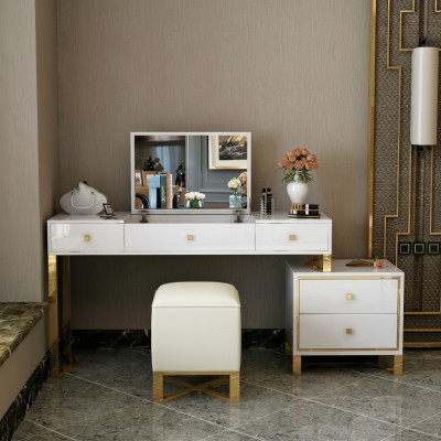 Kaptafel Spiegel Kruk Compleet Set Ladenkast Slaapkamer Nieuw 3-delig.