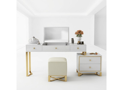 Kaptafel Spiegel Kruk Compleet Set Ladenkast Slaapkamer Nieuw 3-delig.