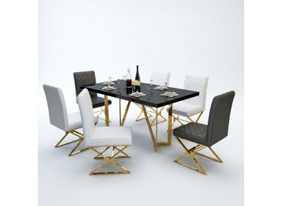 Moderne eettafelset roestvrij staal meubels tafel glas 6x armstoel stoel