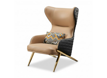 Fauteuil Relax Leder Lounge Club Bekleding Design Bank Bank Zitter Luxe Beige Nieuw