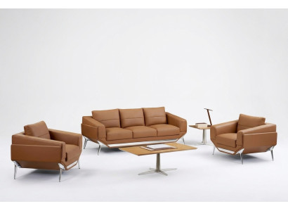 Moderner schwarzer Leder-Couchtisch mit Edelstahl-Design