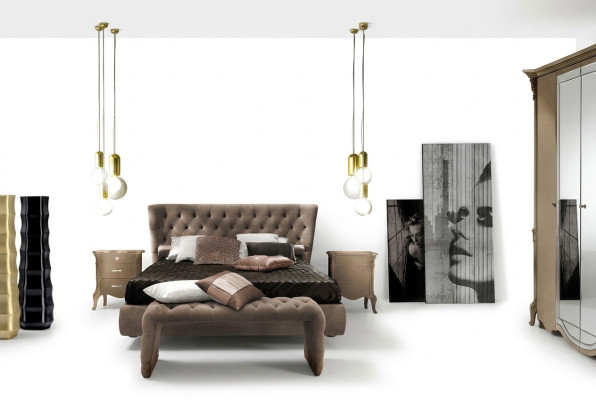 Luxe slaapkamerset 4-delig. Bed + 2x nachtkastje + krukje Modern design bedden massief hout