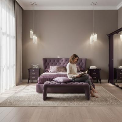 Slaapkamer Set Garnituur Bed 2x Nachtkastjes Kruk 3-dlg. Chesterfield Compleet