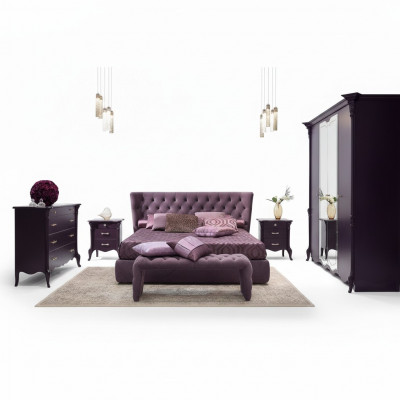 Slaapkamer Set Garnituur Bed 2x Nachtkastjes Kruk 3-dlg. Chesterfield Compleet
